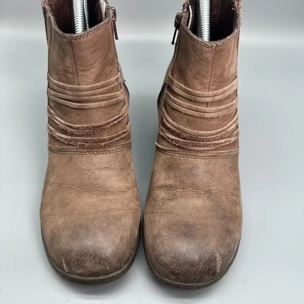 Keen Zurich Women's 9 Brown Leather Ankle Boot Pull On Side Zip Wedge Heel
